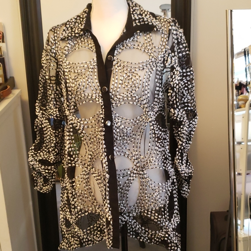 Berek Metallic Circle Button-Down High-Low Shirt
